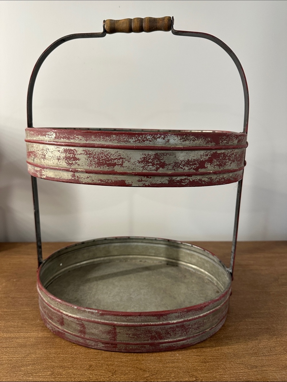 Rustic Two-Tier Metal Serving Stand - Red